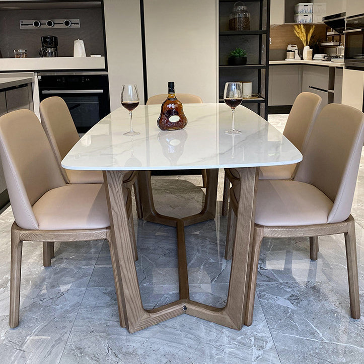 Contemporary Trestle Base Dining Table Stone Dining Table in White