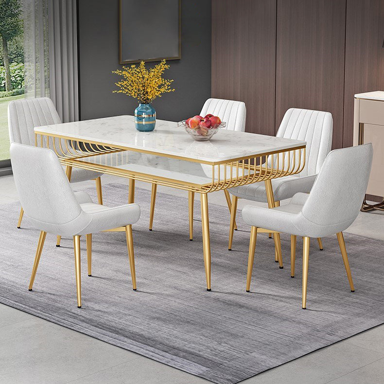 Metal and Slate Table Modern Minimalist Storage Rectangular Dining Table
