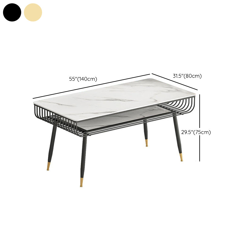 Metal and Slate Table Modern Minimalist Storage Rectangular Dining Table