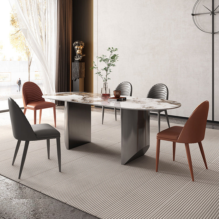 Luxury Sintered Stone Kitchen Home Fixed Double Pedestal Dining Table