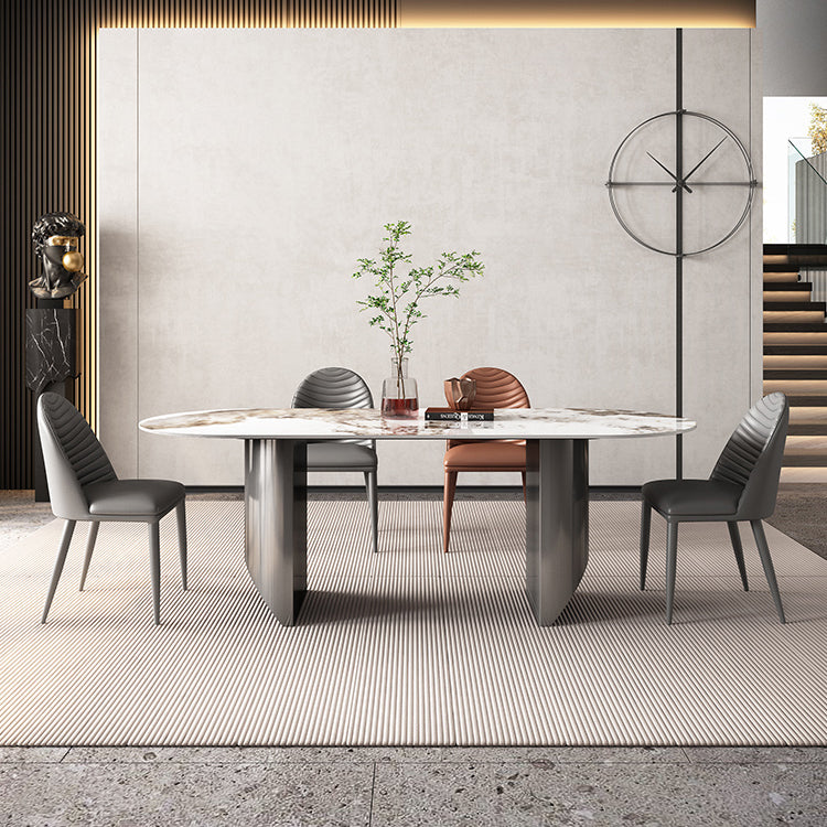 Luxury Sintered Stone Kitchen Home Fixed Double Pedestal Dining Table