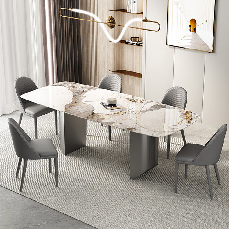 Luxury Sintered Stone Kitchen Home Fixed Double Pedestal Dining Table