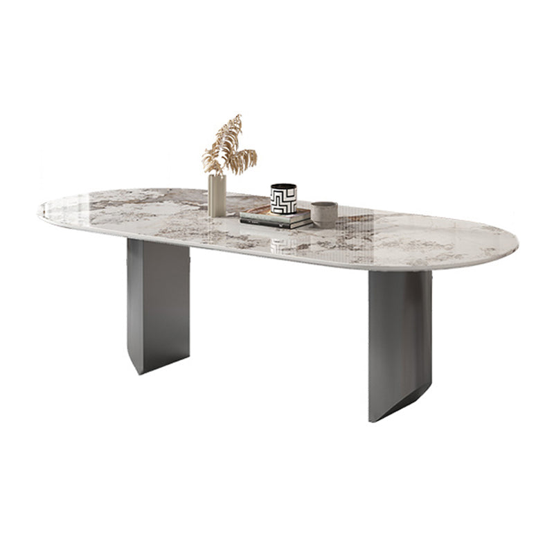 Luxury Sintered Stone Kitchen Home Fixed Double Pedestal Dining Table