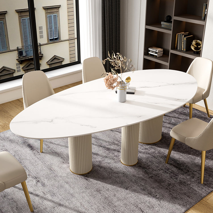 Oval Shape Luxury Kitchen Table Sintered Stone Fixed Desk for Dining Room