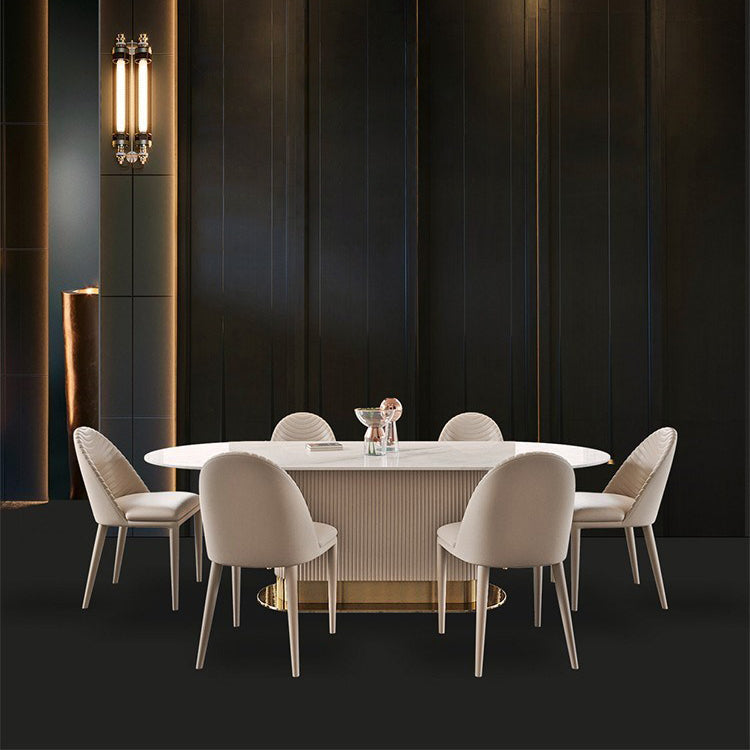 Oval Shape Fixed Kitchen Table Sintered Stone Pedestal Dining Table