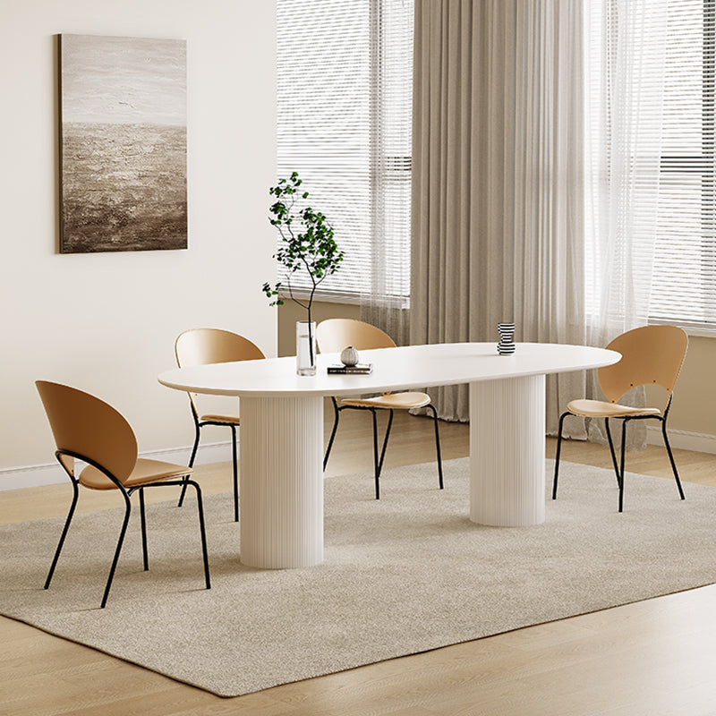 Luxury Oval Shape Kitchen Table Sintered Stone Double Pedestal Dining Table
