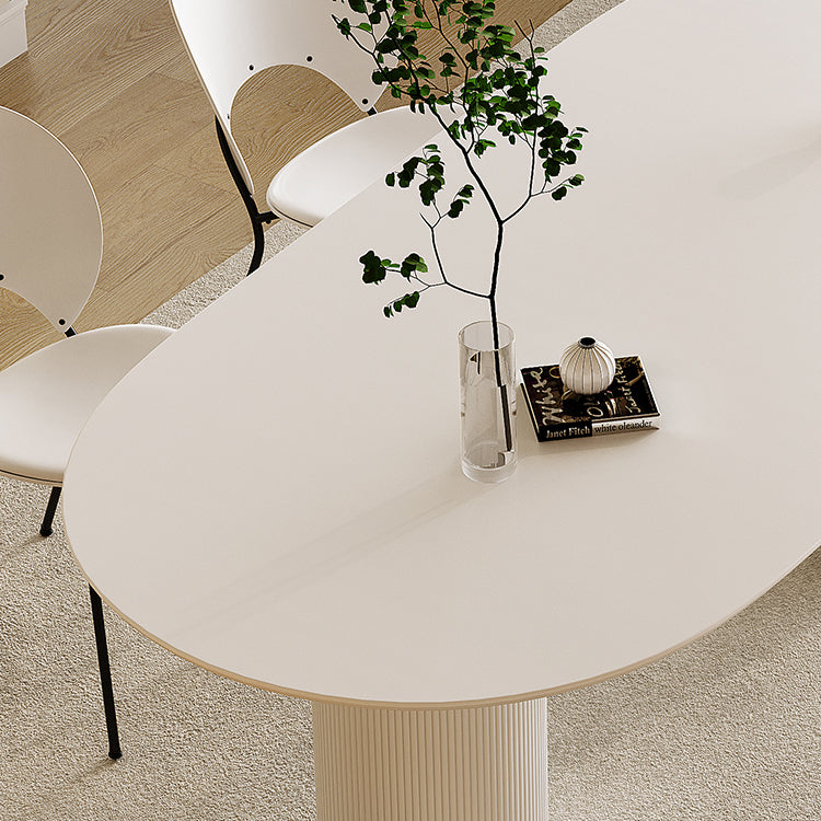 Luxury Oval Shape Kitchen Table Sintered Stone Double Pedestal Dining Table