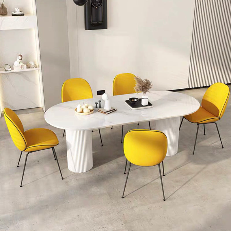 Luxury Oval Shape Kitchen Table Sintered Stone Double Pedestal Dining Table
