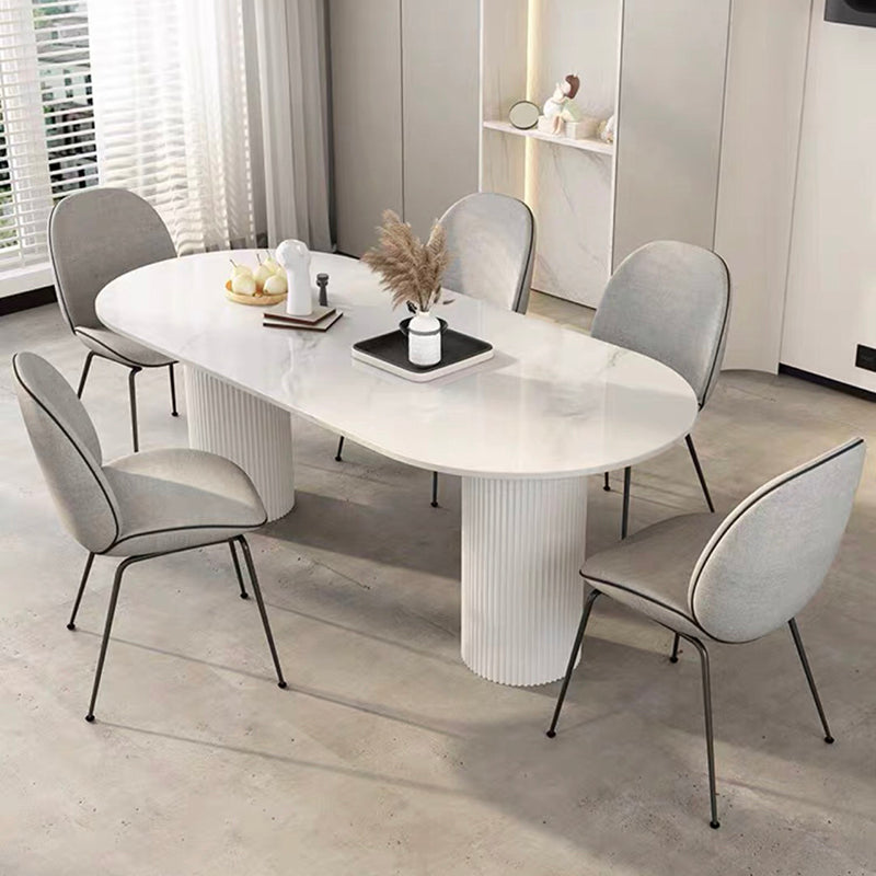 Luxury Oval Shape Kitchen Table Sintered Stone Double Pedestal Dining Table
