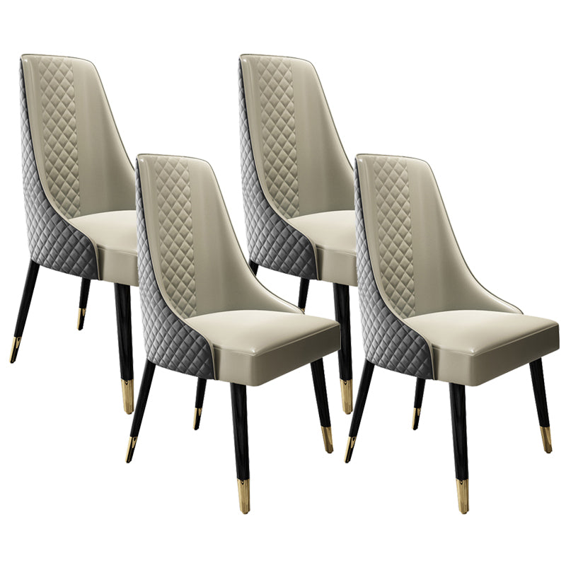 Faux Leather Kitchen Dining Chair Glam Upholstered Dining Chair with Wood Legs