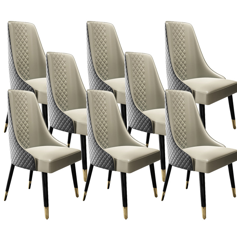 Faux Leather Kitchen Dining Chair Glam Upholstered Dining Chair with Wood Legs