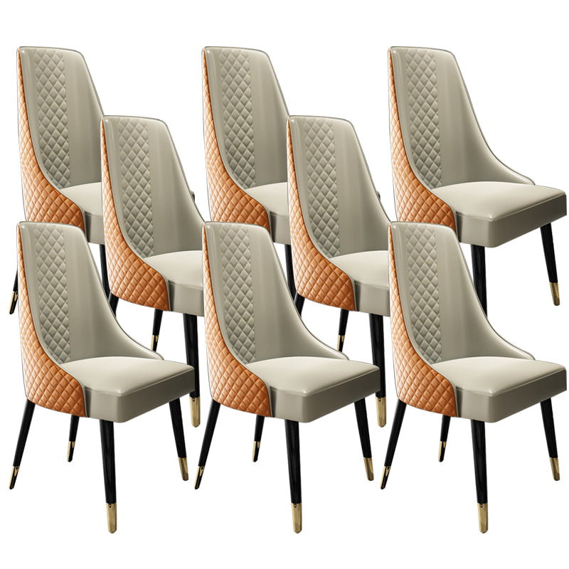 Faux Leather Kitchen Dining Chair Glam Upholstered Dining Chair with Wood Legs