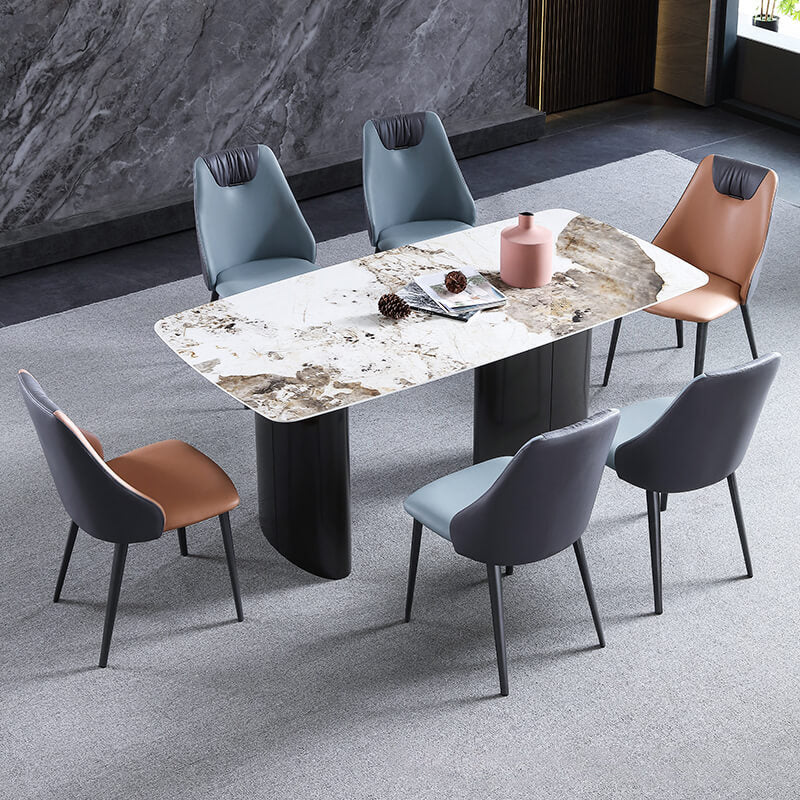 Industrial Style Faux Leather Chairs Armless Side Chairs with Metal Legs for Home Use