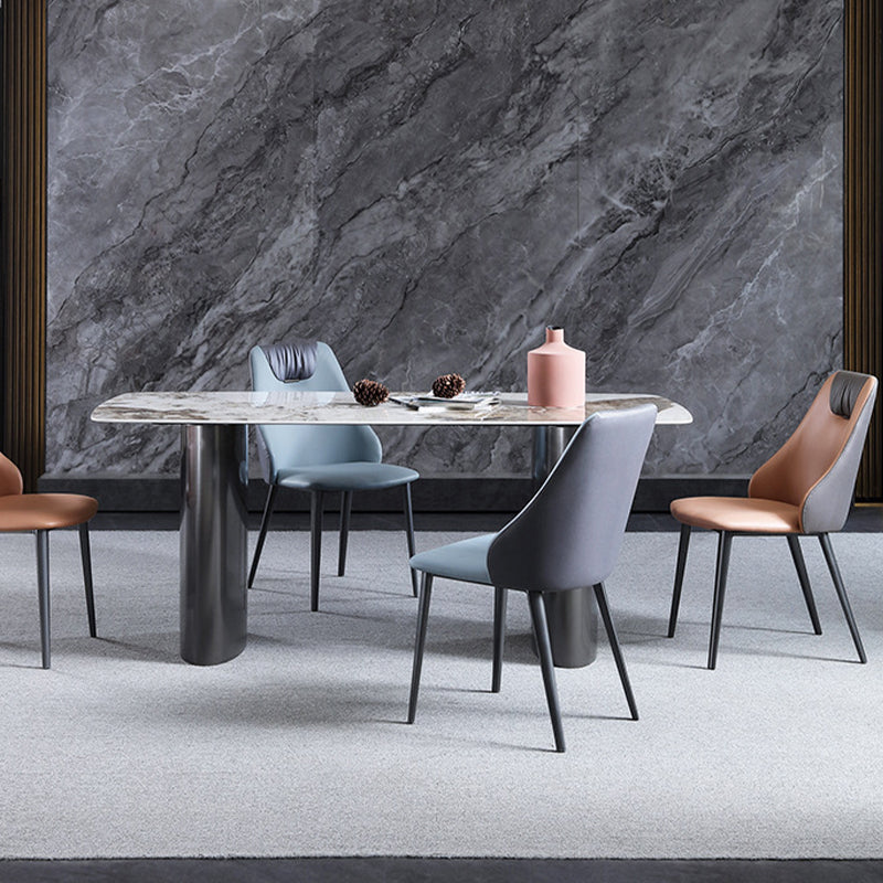 Industrial Style Faux Leather Chairs Armless Side Chairs with Metal Legs for Home Use