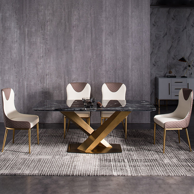 Faux Leather Kitchen Dining Chair Glam Upholstered Dining Chair with Metal Legs