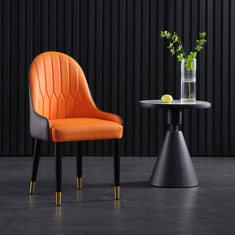 Glam Upholstered Dining Chairs Faux Leather Kitchen Dining Chair with Wood Legs