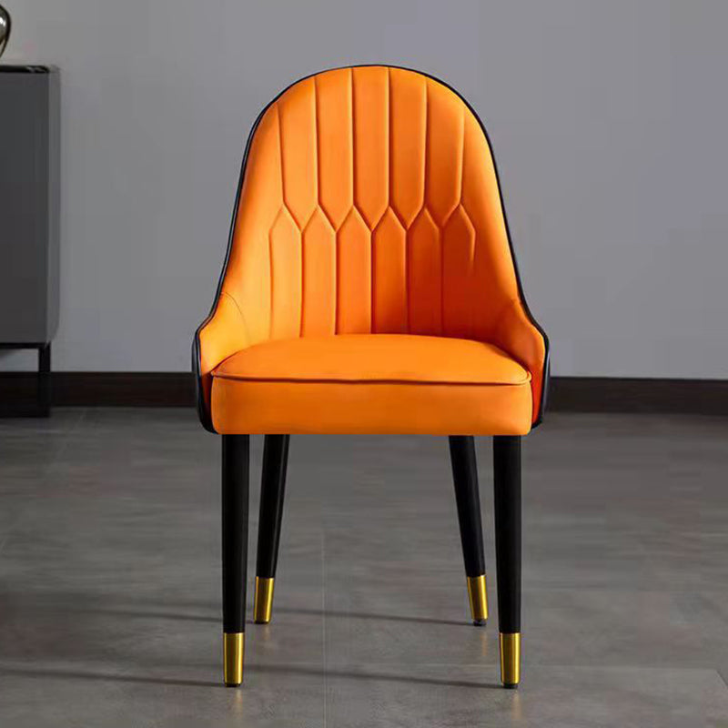 Glam Upholstered Dining Chairs Faux Leather Kitchen Dining Chair with Wood Legs