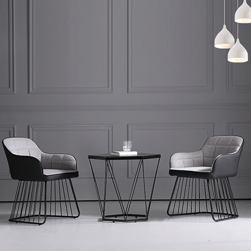 Industrial Metal Base Dining Chair Upholstered Dining Arm Chair