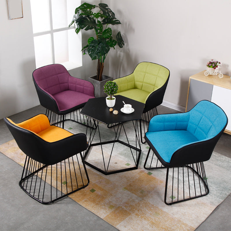Industrial Metal Base Dining Chair Upholstered Dining Arm Chair