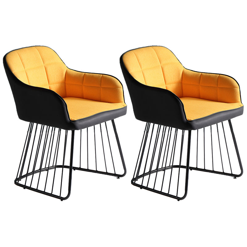 Industrial Metal Base Dining Chair Upholstered Dining Arm Chair