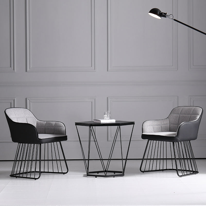 Industrial Metal Base Dining Chair Upholstered Dining Arm Chair