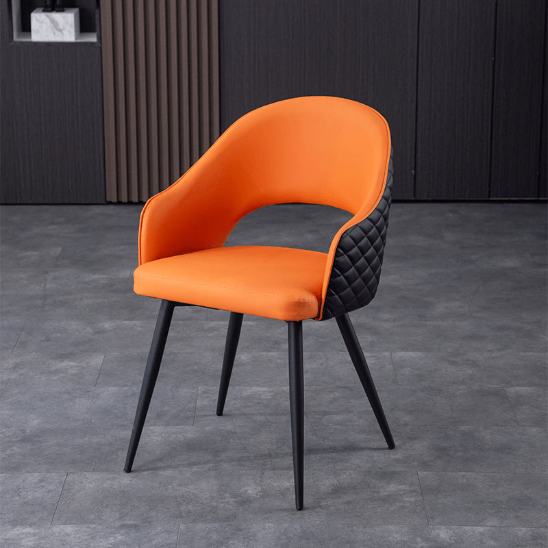 Upholstered Arm Chair Industrial Faux Leather Indoor Dining Chair with Metal Legs