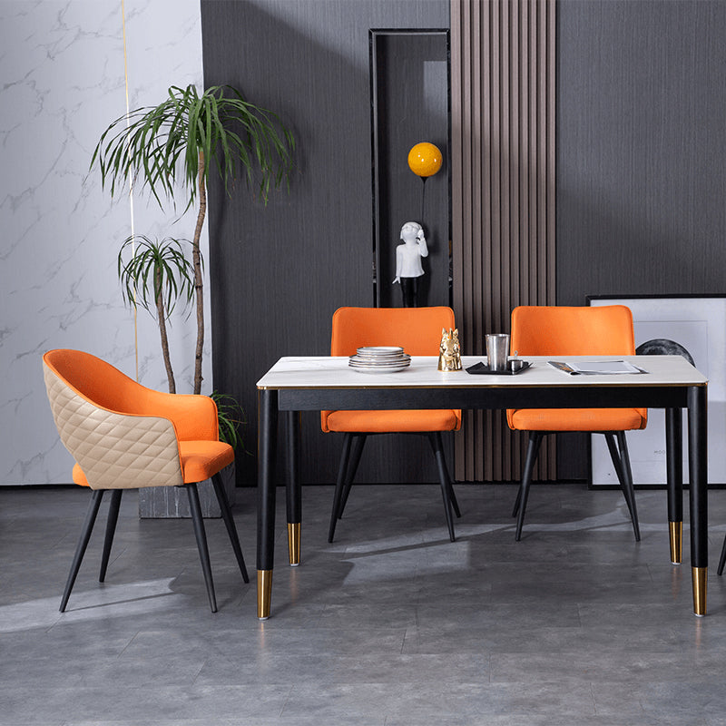 Upholstered Arm Chair Industrial Faux Leather Indoor Dining Chair with Metal Legs