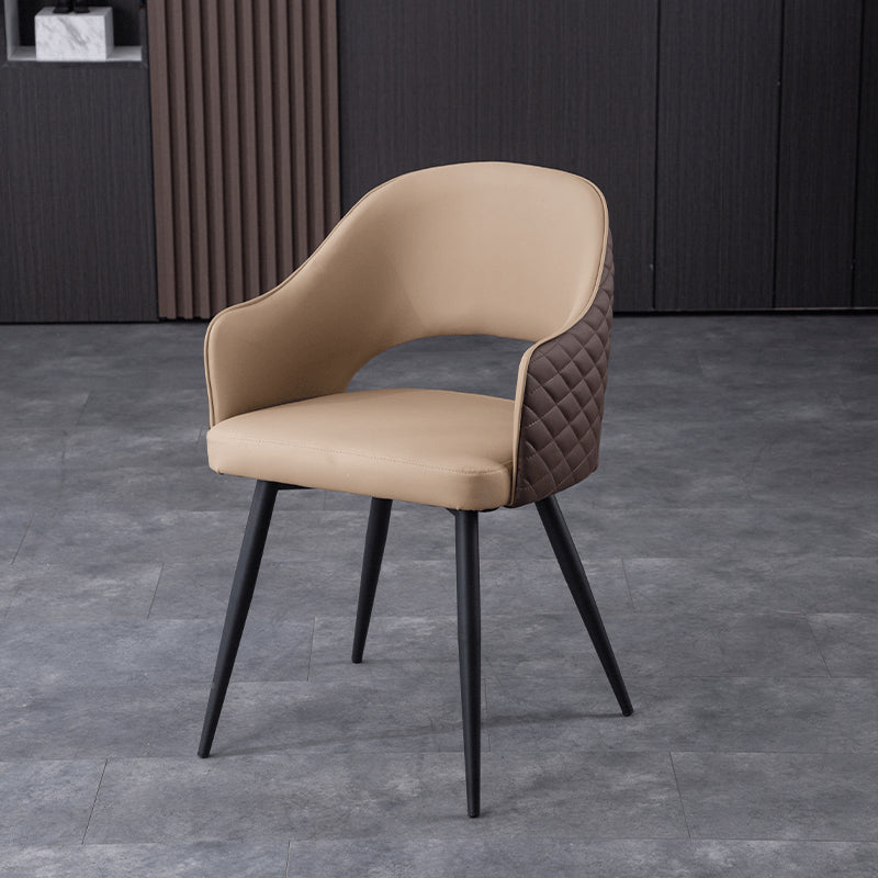 Upholstered Arm Chair Industrial Faux Leather Indoor Dining Chair with Metal Legs