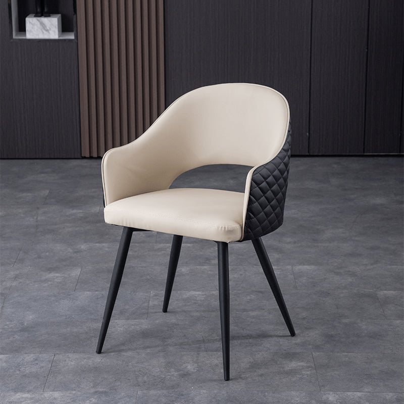 Upholstered Arm Chair Industrial Faux Leather Indoor Dining Chair with Metal Legs