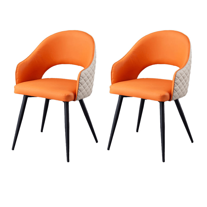 Upholstered Arm Chair Industrial Faux Leather Indoor Dining Chair with Metal Legs