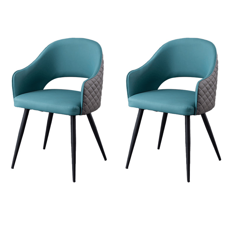 Upholstered Arm Chair Industrial Faux Leather Indoor Dining Chair with Metal Legs