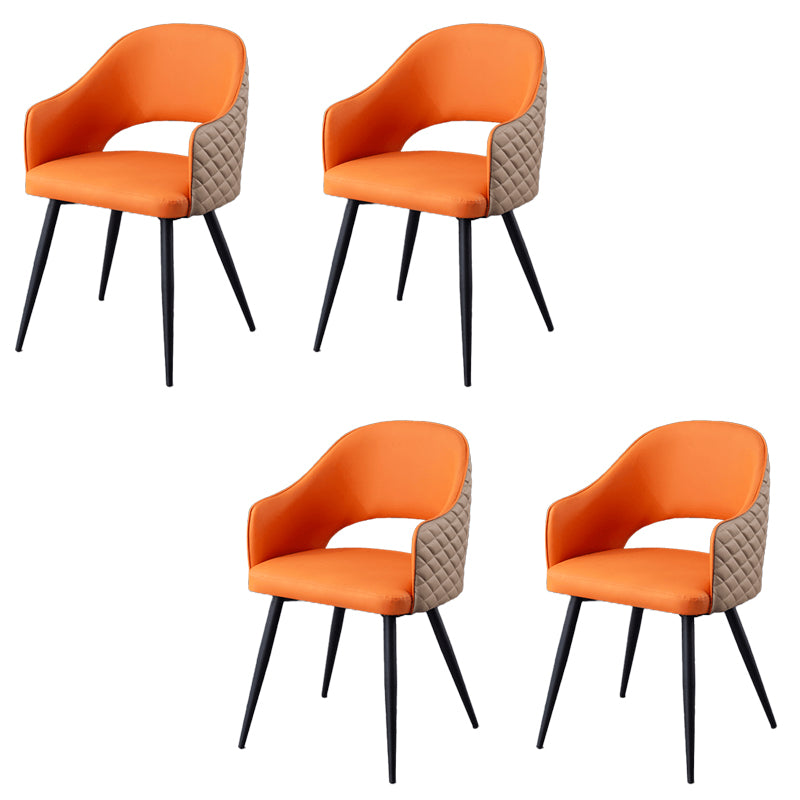 Upholstered Arm Chair Industrial Faux Leather Indoor Dining Chair with Metal Legs