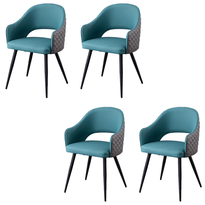 Upholstered Arm Chair Industrial Faux Leather Indoor Dining Chair with Metal Legs