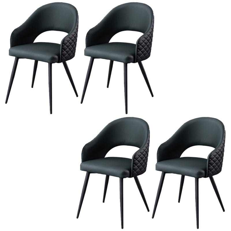 Upholstered Arm Chair Industrial Faux Leather Indoor Dining Chair with Metal Legs