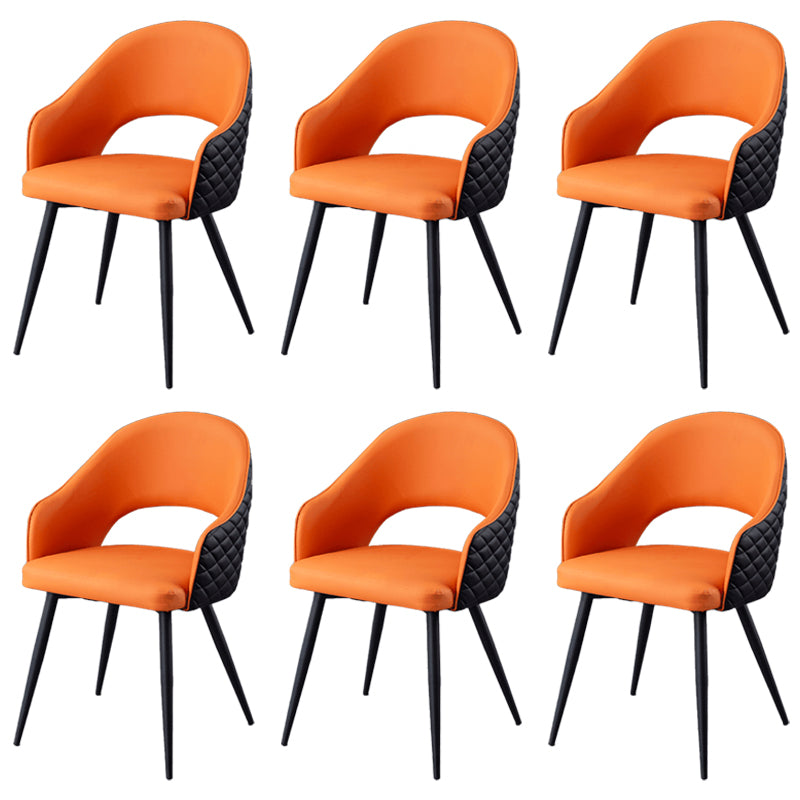 Upholstered Arm Chair Industrial Faux Leather Indoor Dining Chair with Metal Legs