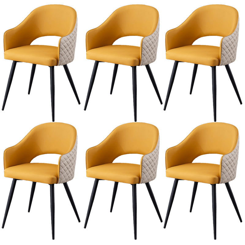 Upholstered Arm Chair Industrial Faux Leather Indoor Dining Chair with Metal Legs