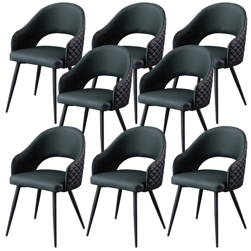 Upholstered Arm Chair Industrial Faux Leather Indoor Dining Chair with Metal Legs