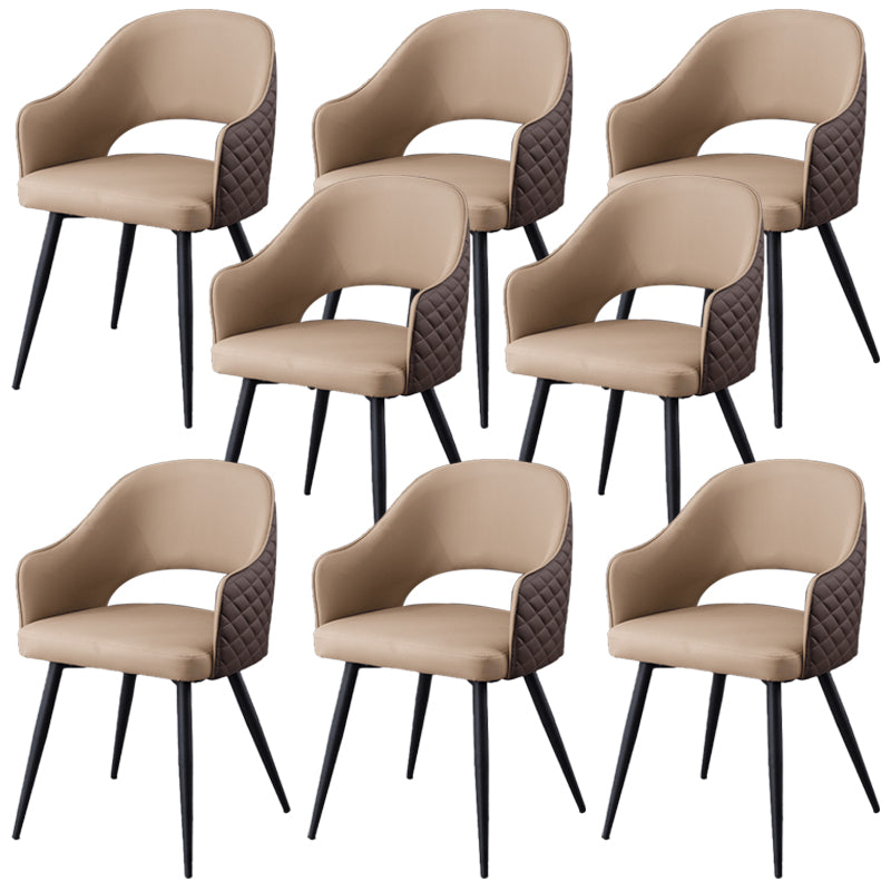 Upholstered Arm Chair Industrial Faux Leather Indoor Dining Chair with Metal Legs