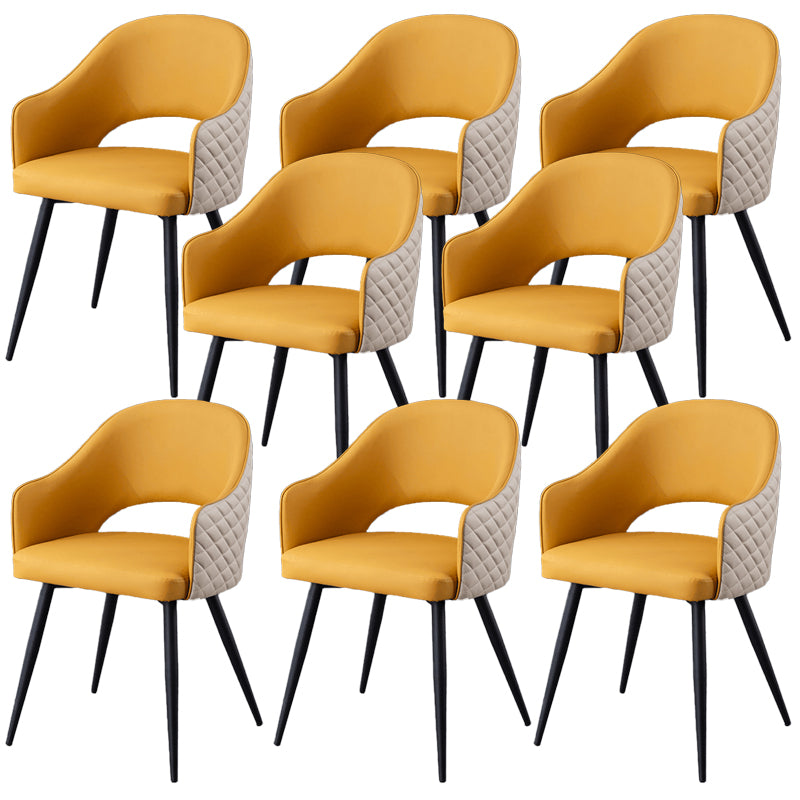 Upholstered Arm Chair Industrial Faux Leather Indoor Dining Chair with Metal Legs