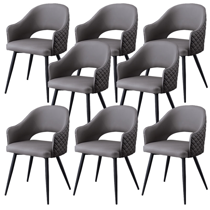 Upholstered Arm Chair Industrial Faux Leather Indoor Dining Chair with Metal Legs