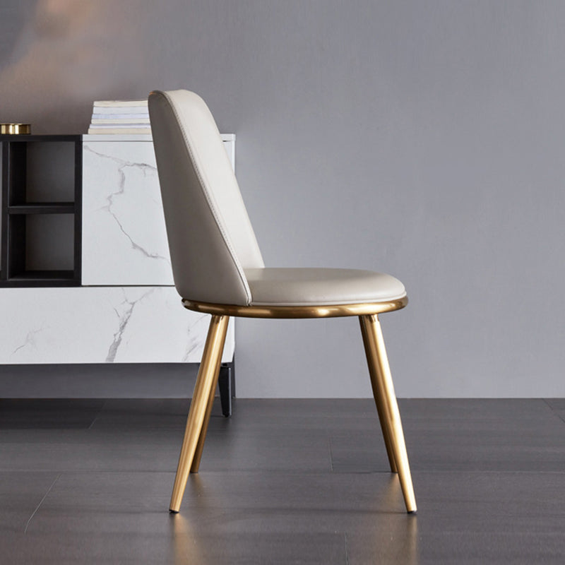 White Upholstered Dining Chair Kitchen Dining Chair with Metal Legs