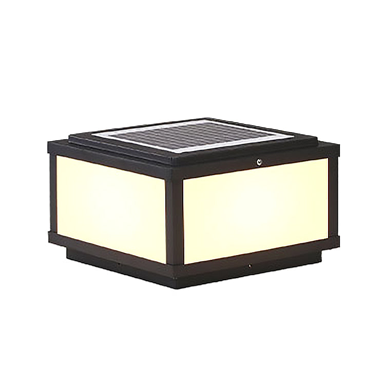 Outdoor Solar Lights Black Metal Square Pillar Lamp for Garden