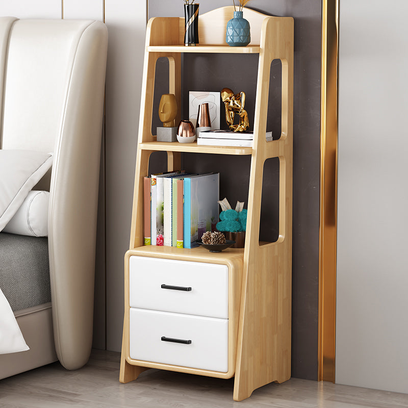 Ladder Bookcase Contemporary Wooden 2 Shelves Bookshelf with Drawers
