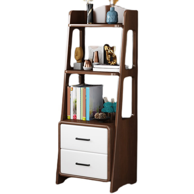 Ladder Bookcase Contemporary Wooden 2 Shelves Bookshelf with Drawers