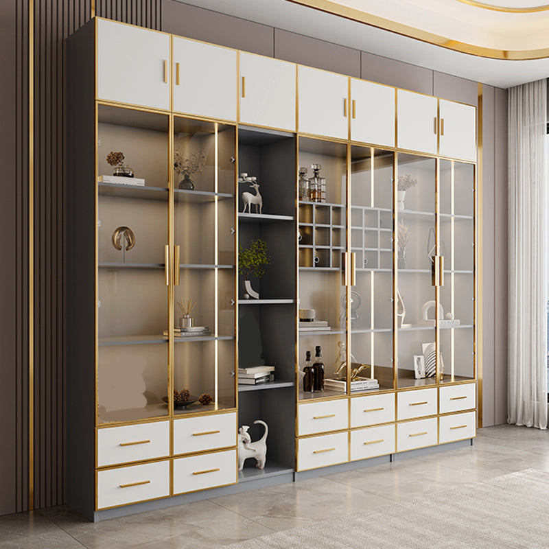 Glam Vertical Standard Bookshelf Manufactured Wood Bookcase with Glass Door