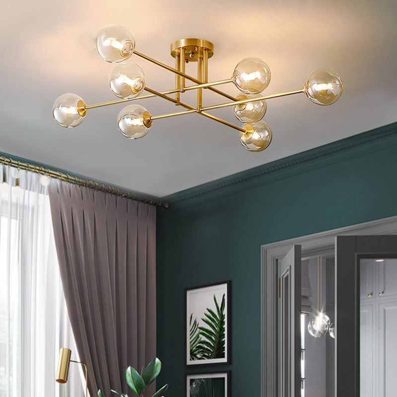 Modern Style Sputnik Shape Flush Mount Metal Ceiling Light in Gold for Living Room