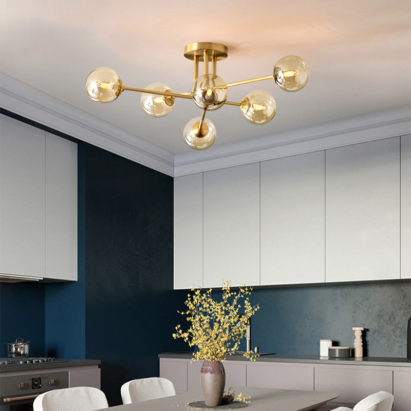 Modern Style Sputnik Shape Flush Mount Metal Ceiling Light in Gold for Living Room