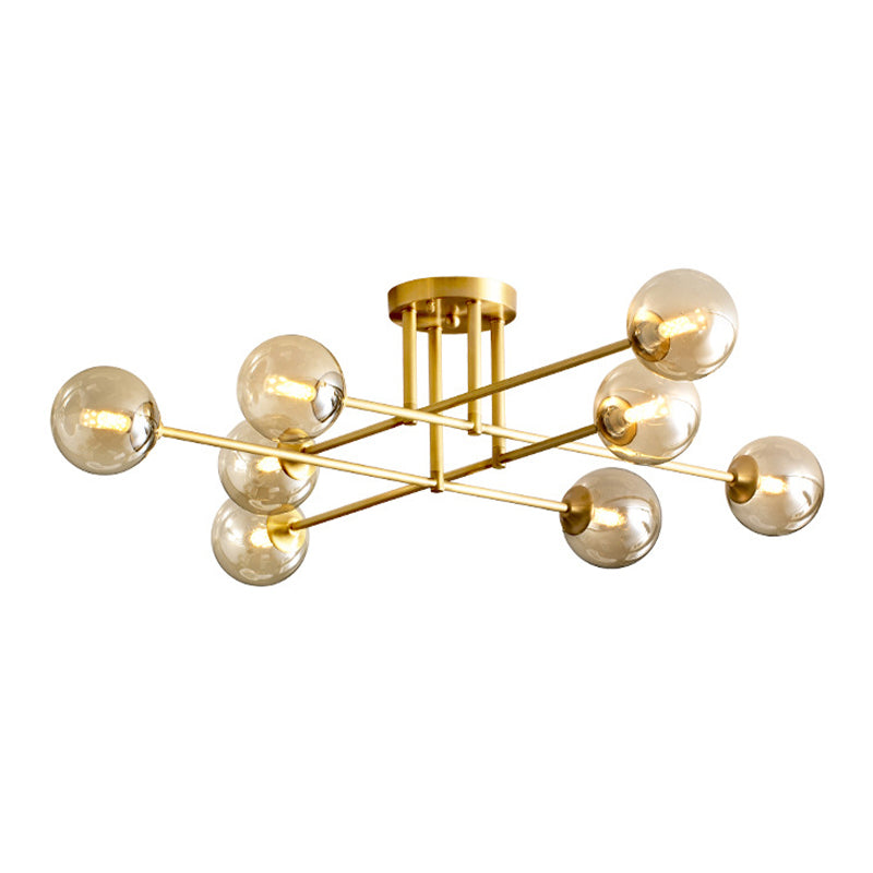 Modern Style Sputnik Shape Flush Mount Metal Ceiling Light in Gold for Living Room