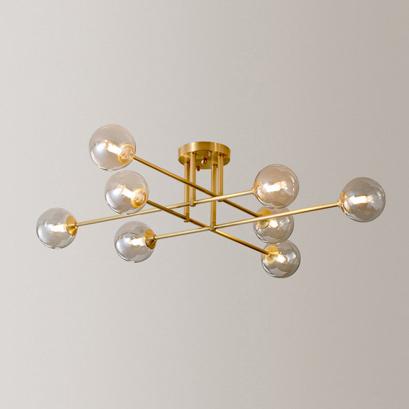 Modern Style Sputnik Shape Flush Mount Metal Ceiling Light in Gold for Living Room