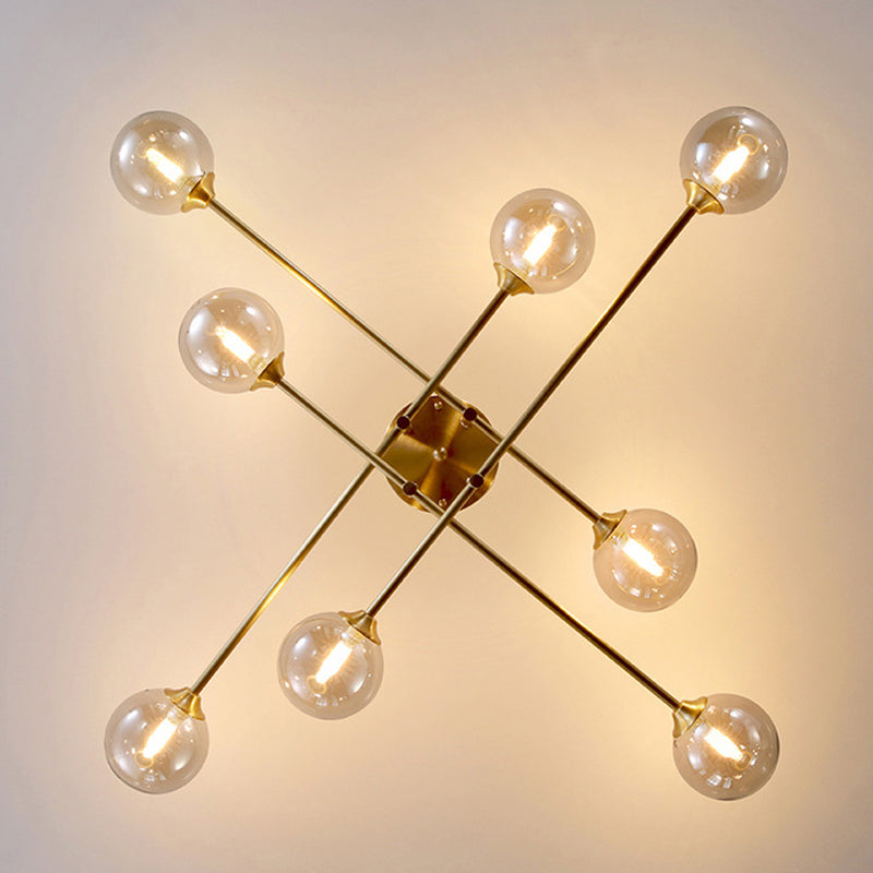 Modern Style Sputnik Shape Flush Mount Metal Ceiling Light in Gold for Living Room